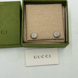 Gucci logo, engraved sterling silver hexagon stud earrings made in Italy